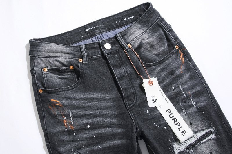 Purple Brand Black Distressed Paint Splatter Jeans