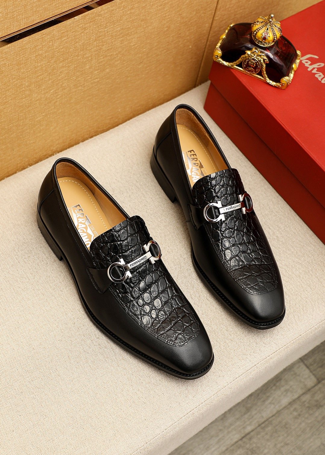 Ferragamo Black Buckle Loafers - Rounded Toe