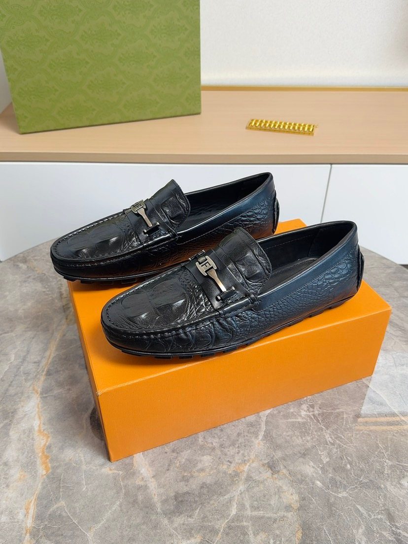 Fendi Men's Black Textured Moc-Toe Loafers