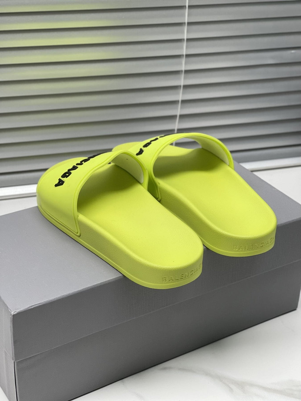Balenciaga Neon Yellow-Green Slide Sandals